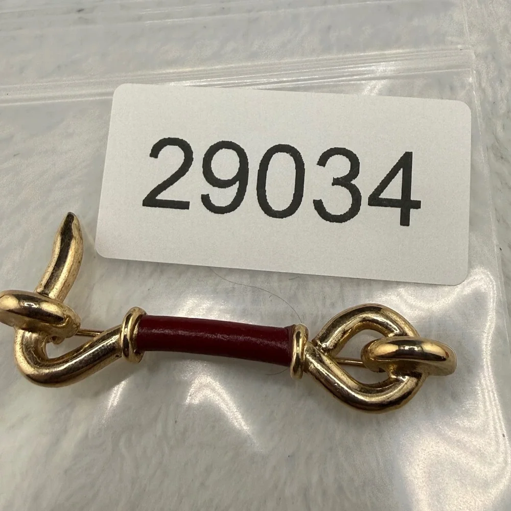 Vintage Brooch Equestrian Hook and Eye Gold Red Enamel  Pin